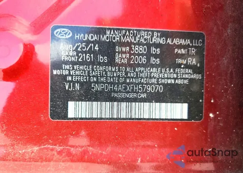 2015 Hyundai Elantra Se from USA, damaged, VIN 5NPDH4AEXFH579070